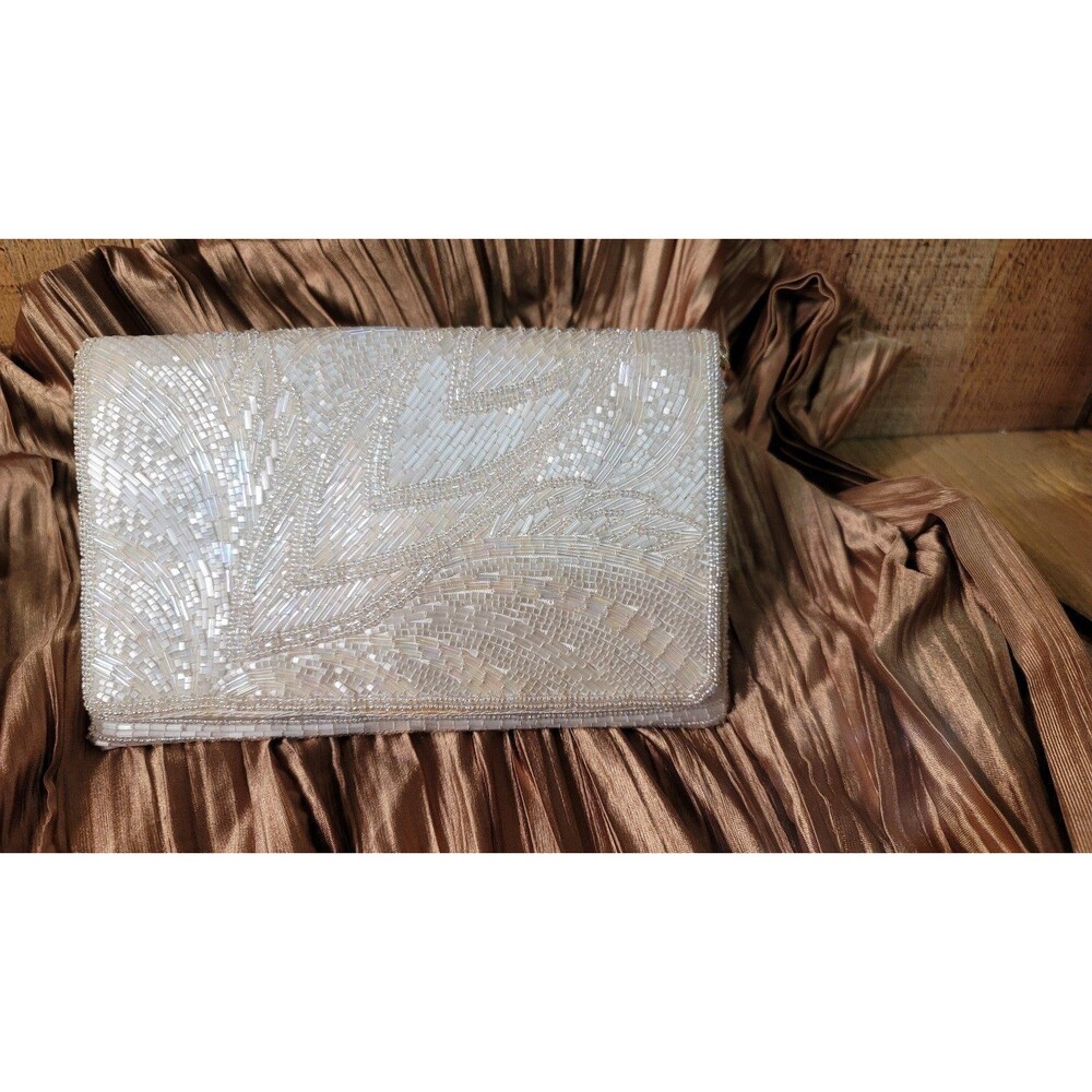 FULLY BEADED CLUTCH HANDBAG - WHITE